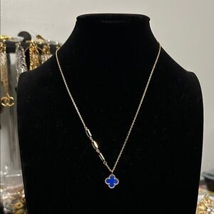 Gold and Blue Clover Pendant Necklace